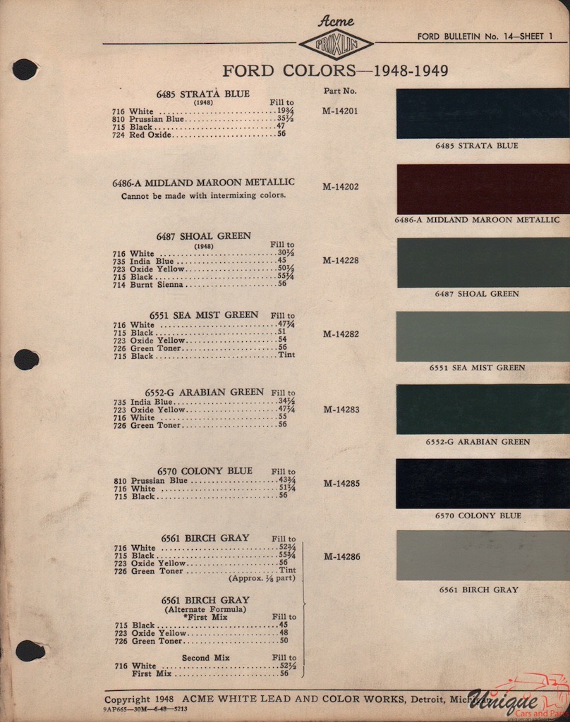 1948 Ford Paint Charts Acme